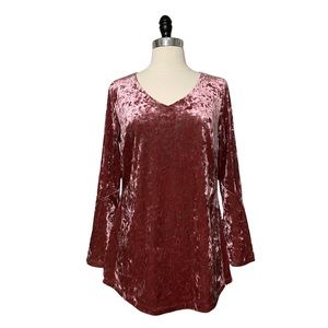 Isaac Mizrahi Live! Crushed Velvet V-Neck Bell Sleeve Top